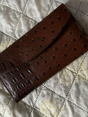 Brown Croc-Textured Leather Clutch Wallet